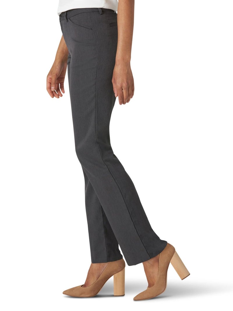 LEE Wrinkle Free Relaxed Fit Straight Leg Pant, 12 Short, Charcoal Heather - Image 2
